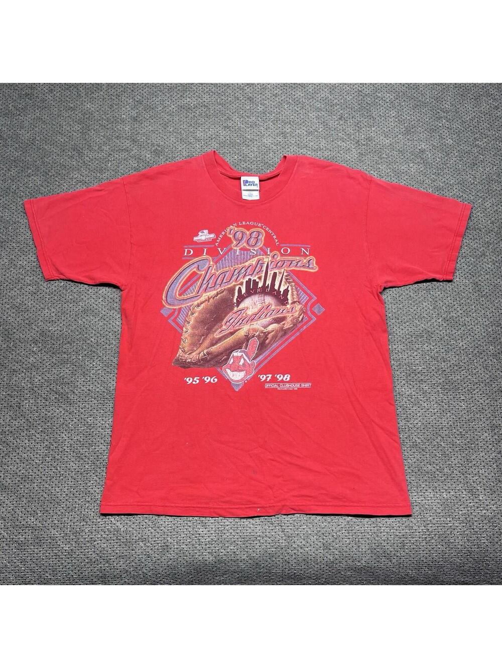 Vintage 1998 Cleveland Guardians Division Champions T-Shirt Large RARE MENS RED